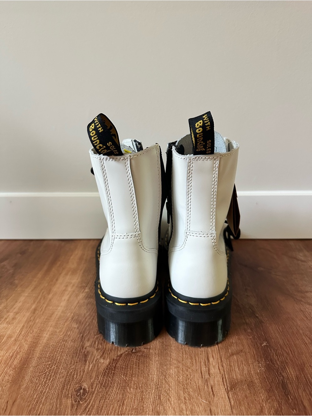 Dr. Martens White Leather Platform Lace-Up Boots with Black Sole - Picture 3 of 7